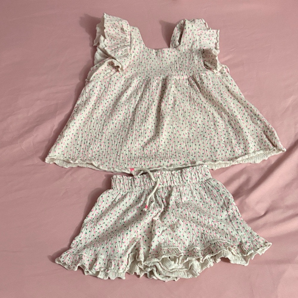 Zara Kids Floral Pajama Set - Cream and Pink